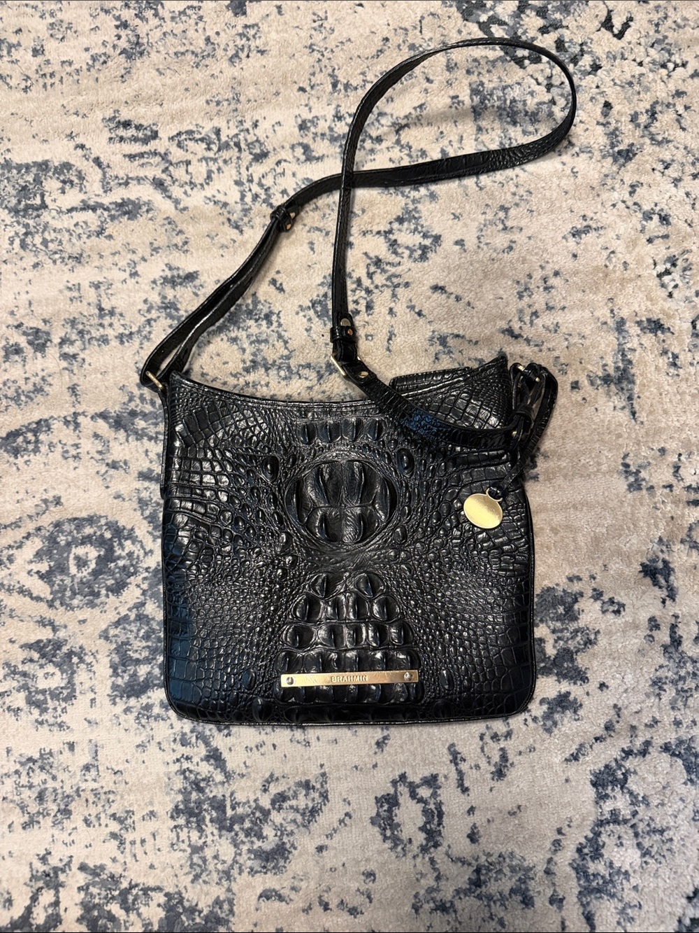 Brahmin Black Katie Croc Crossbody Bag